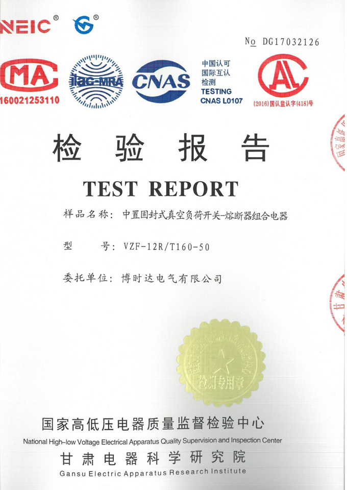 VZF-12R/T160-50中置固封式真負(fù)荷開關(guān)(檢驗報告)