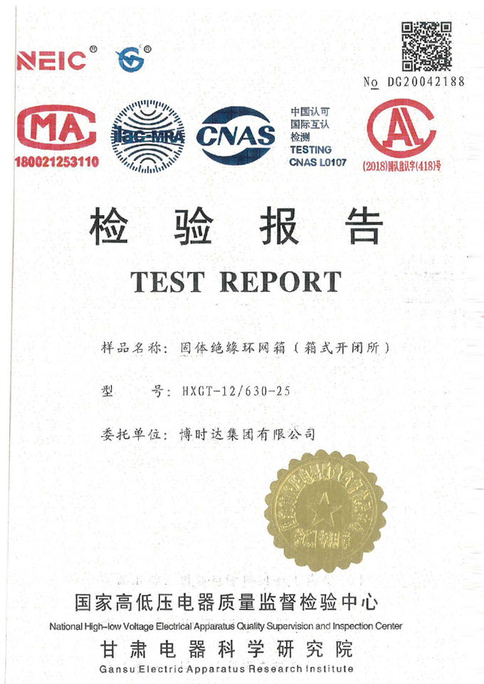 HXGT-12/630-25固體絕緣環(huán)網(wǎng)箱(開閉所)(檢驗報告)